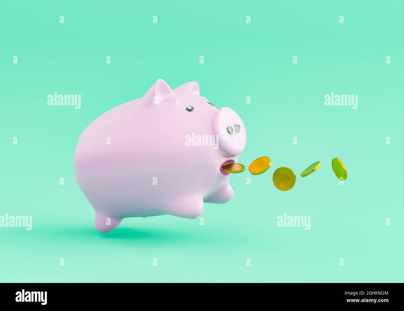 piggy bank jumping and eating coins. minimalistic concept of savings, economy, profit and