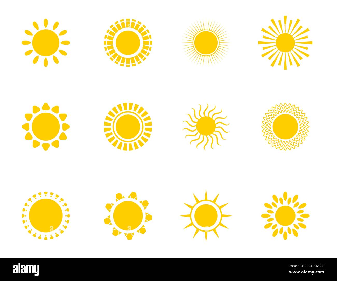 Bright sun icons set vector. Sunset logo in various design on white ...