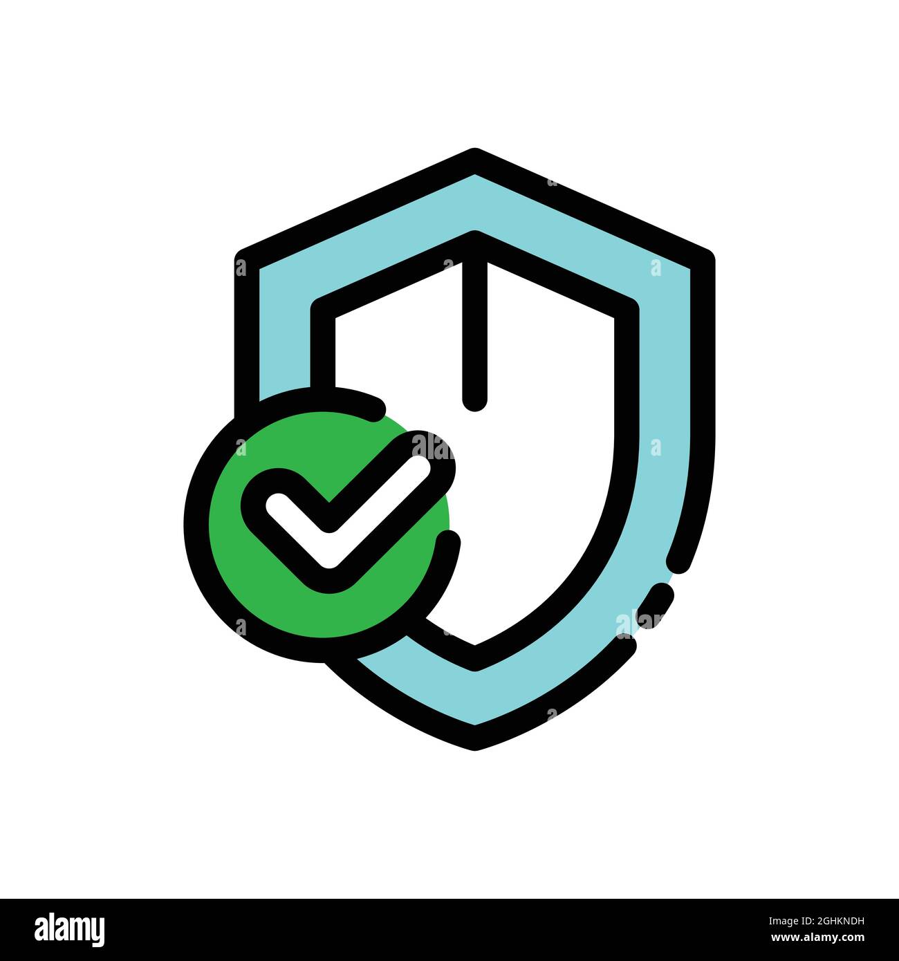 Approved safety color line icon. Safeguard check mark concept. Security