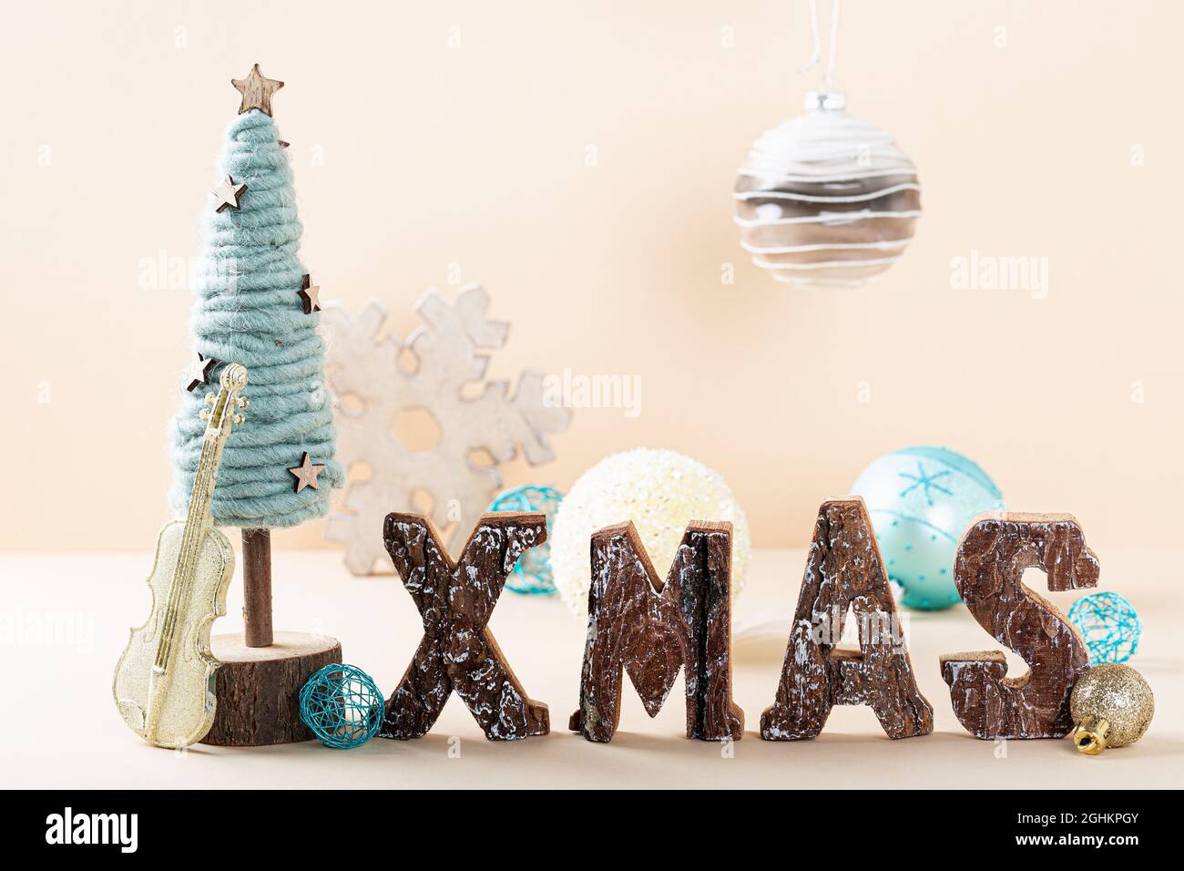 Christmas background with standing wooden letters Stock Photo