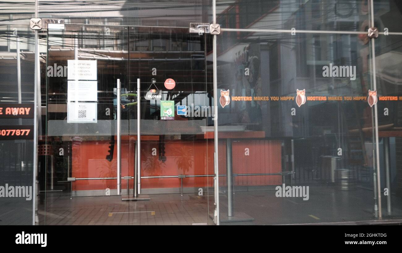 The First Hooters in Sukhumvit Soi 15, Khlong Toei Nuea, Watthana, Bangkok Closed for Pandemic Lockdown in Thailand Stock Photo