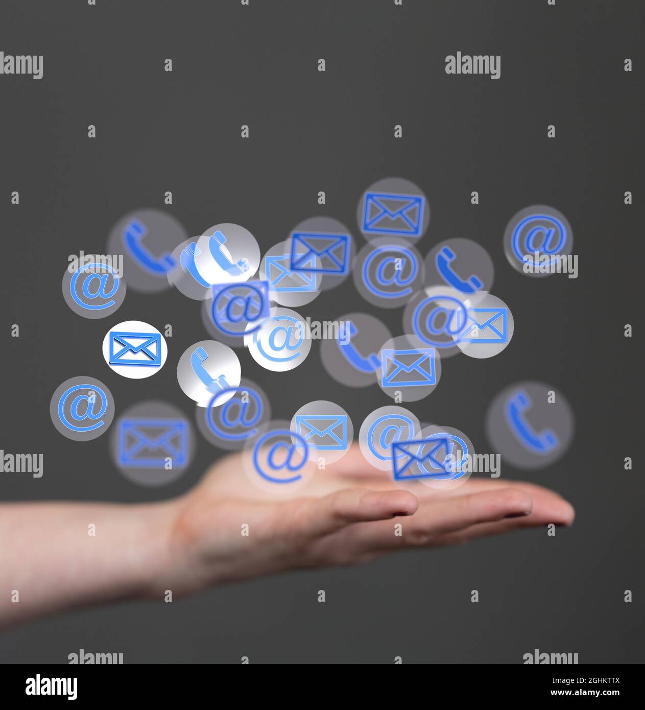 3D rendering of virtual logos hovering over a person's hand Stock Photo ...