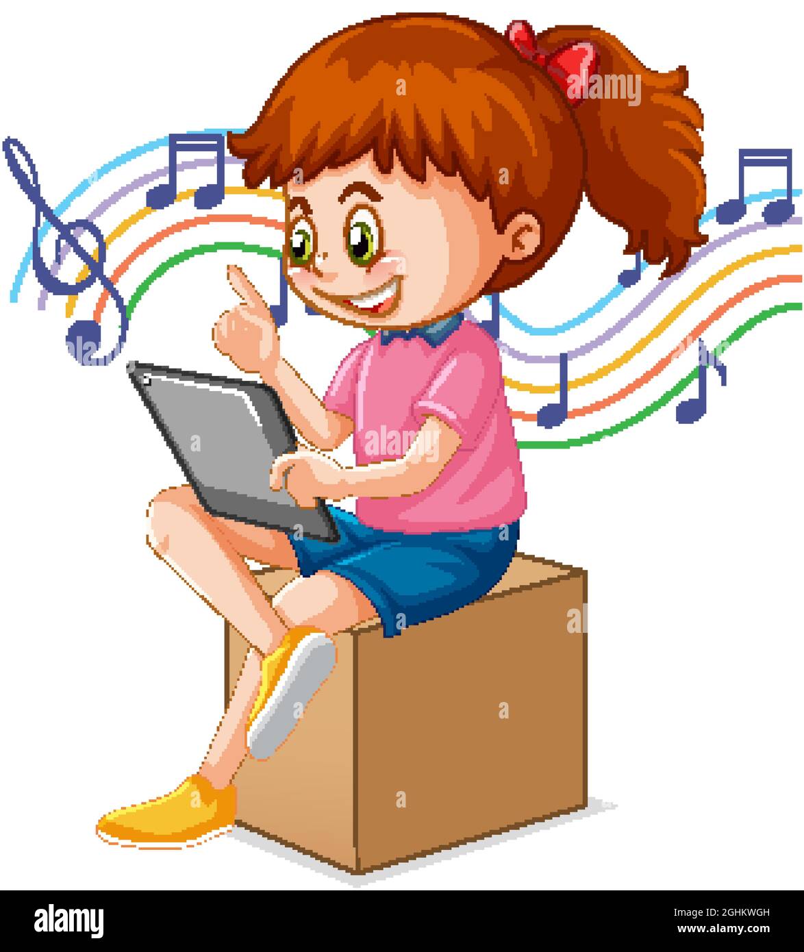 A girl using tablet for distance learning online illustration Stock Vector