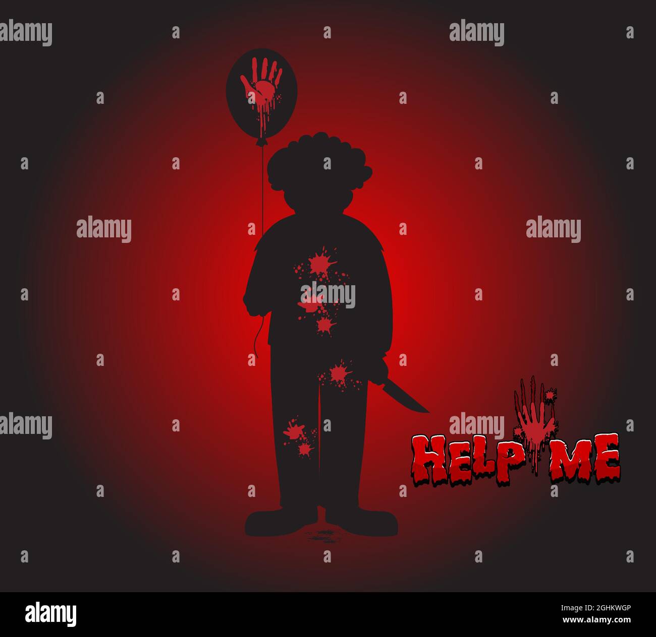 Help Me logo with creepy clown silhouette illustration Stock Vector