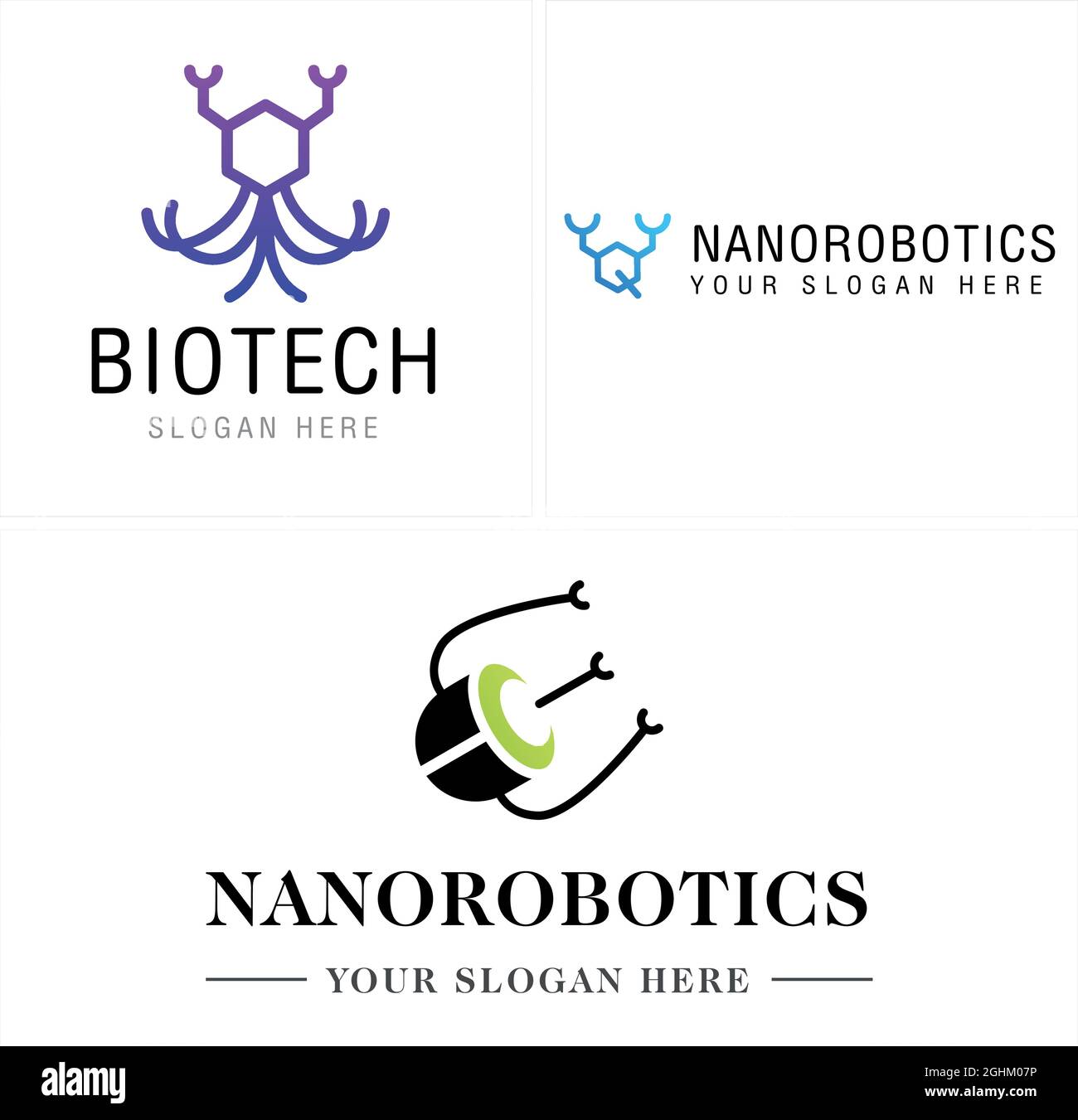 Nanorobotics biotech science logo design Stock Vector