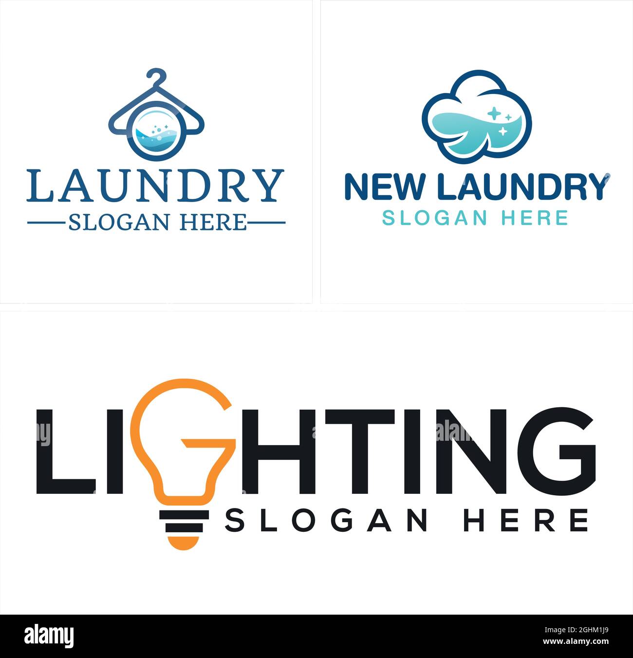Laundry lighting service hanger light bulb vector logo design Stock Vector
