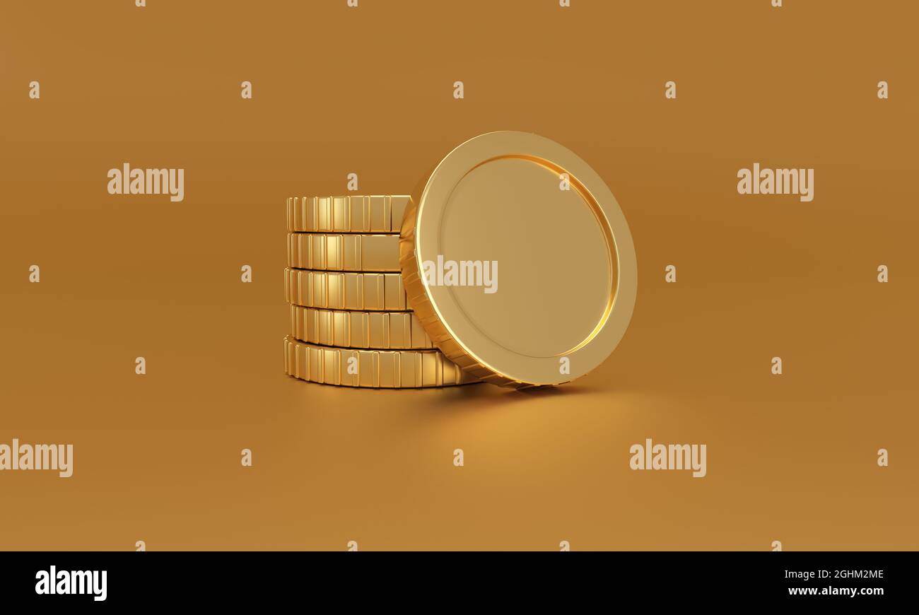 Stack of gold coins on golden background. rich concept. 3d rendering ...