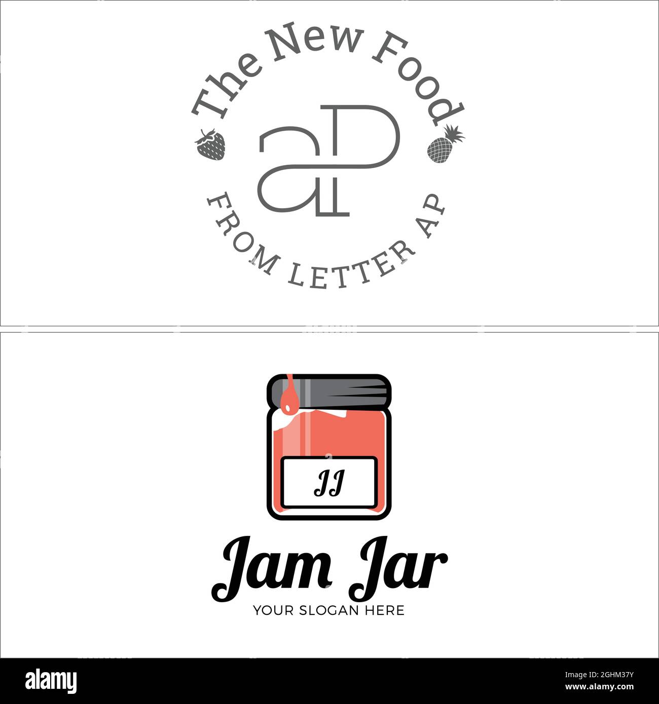 Selling food jam jar strawberry pineapple logo design Stock Vector