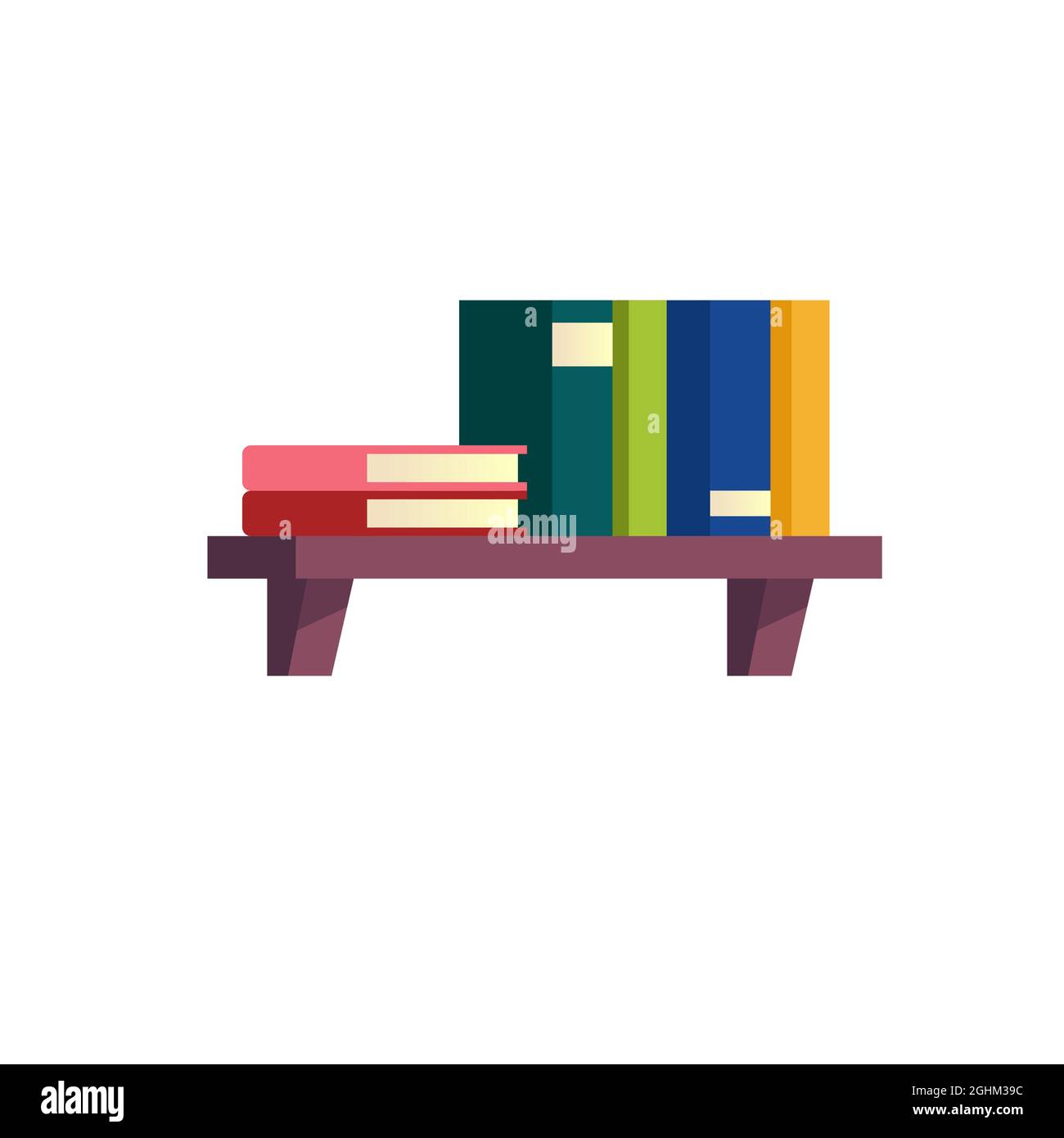 Flat cartoon different books on shelf,furniture and interior elements vector illustration concept Stock Vector