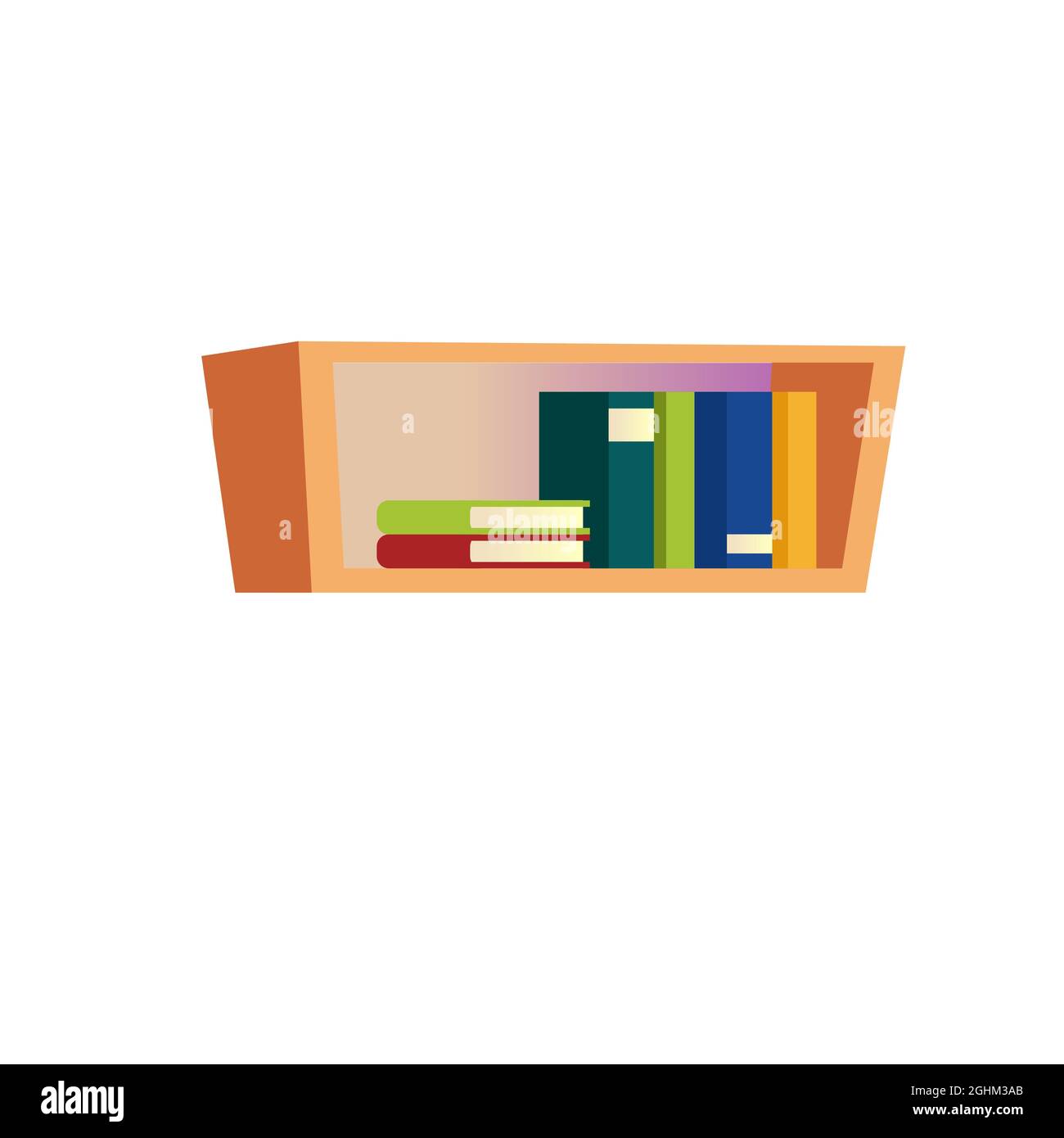 Flat cartoon different books on shelf,furniture and interior elements