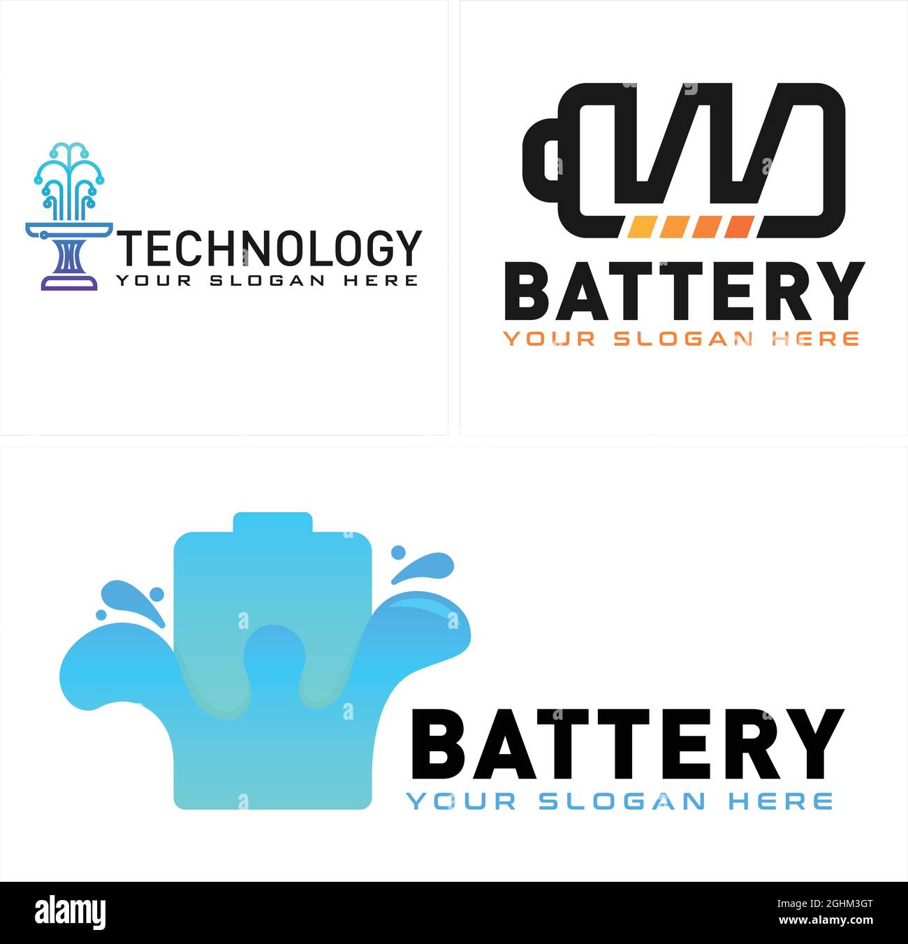 Technology charging battery fountain logo design Stock Vector