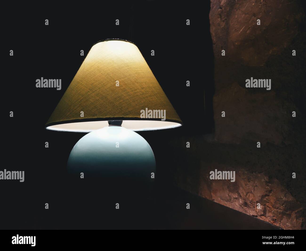 Bedside night illuminated lampshade light lamp with round blue base