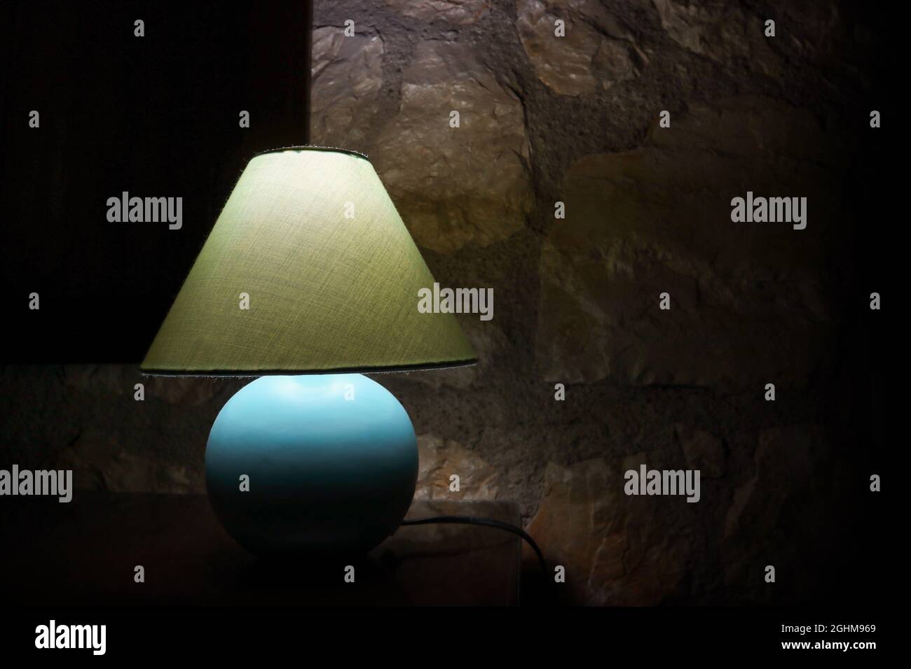 Bedside night illuminated lampshade light lamp with round blue base