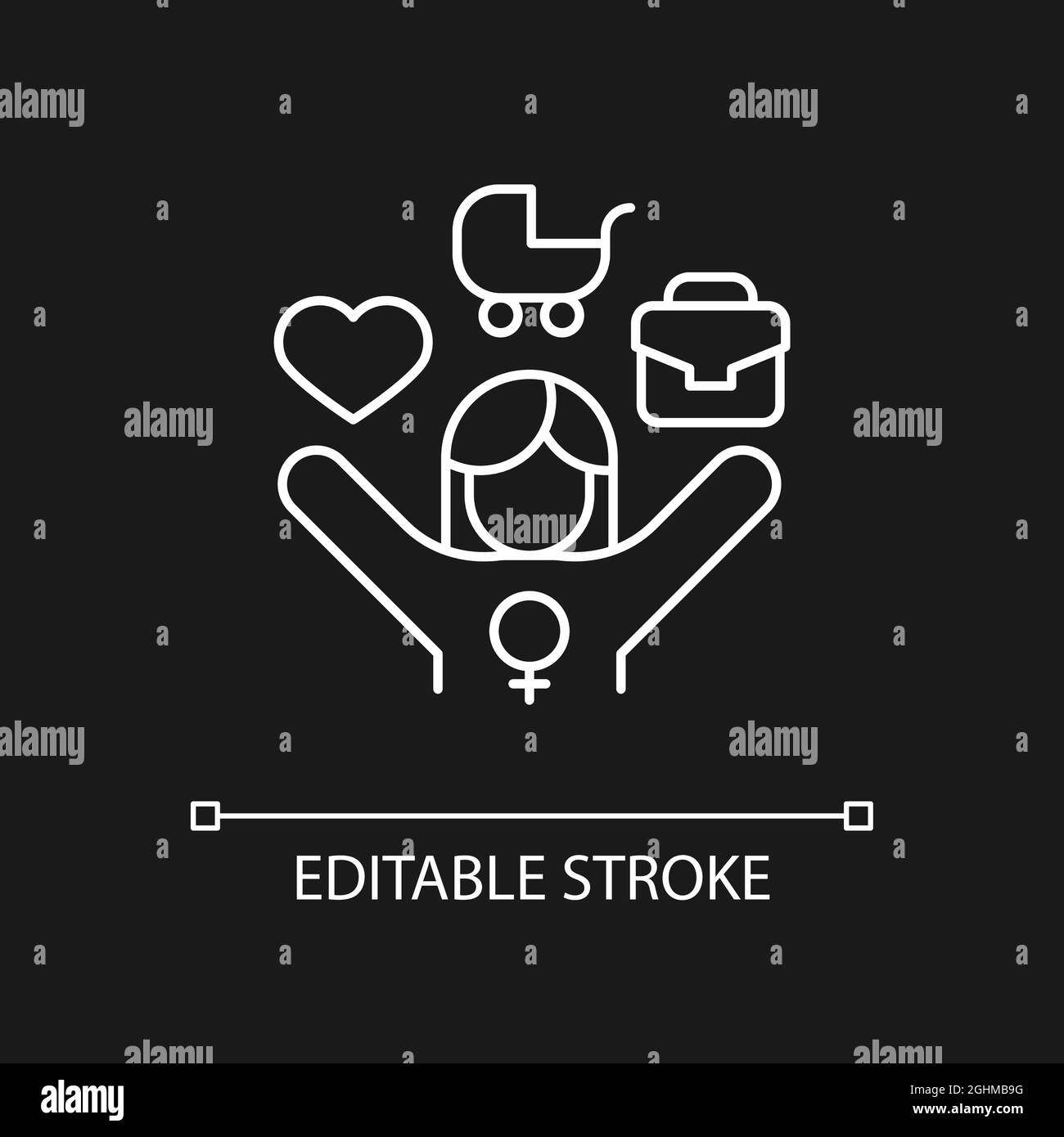 Work-life balance for female employee white linear icon for dark theme ...