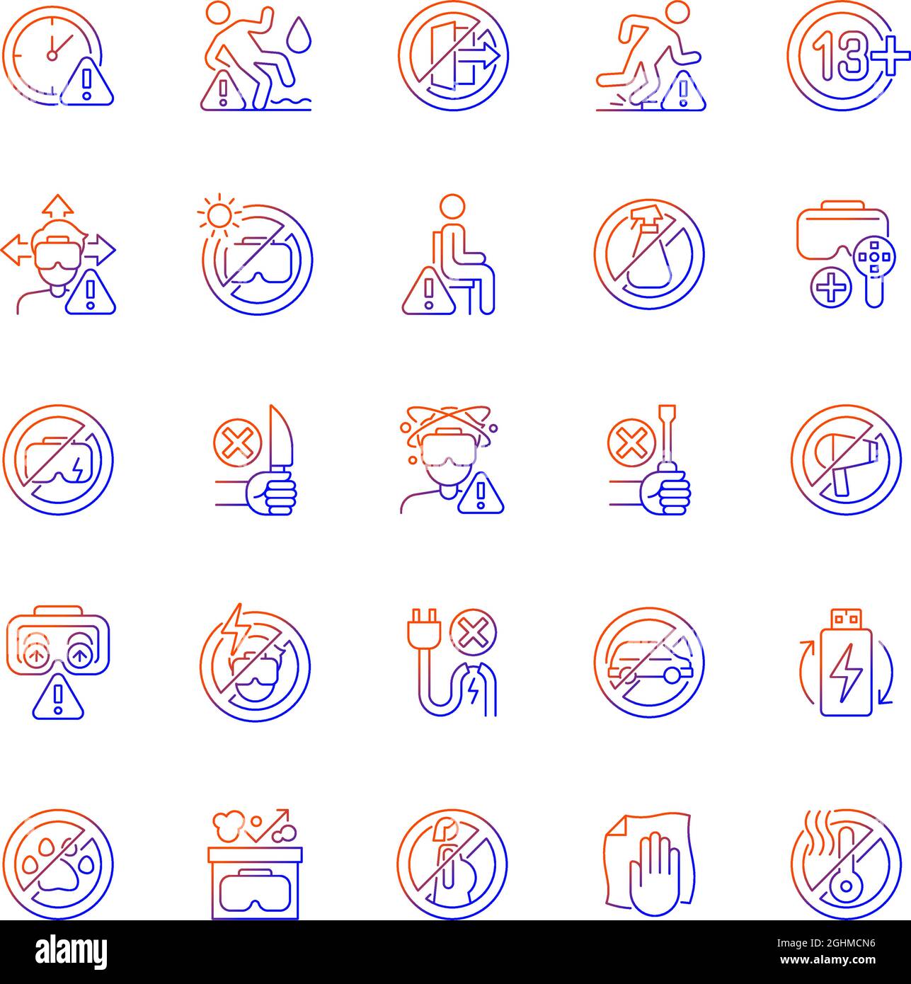 Virtual reality headset gradient linear vector manual label icons set Stock Vector