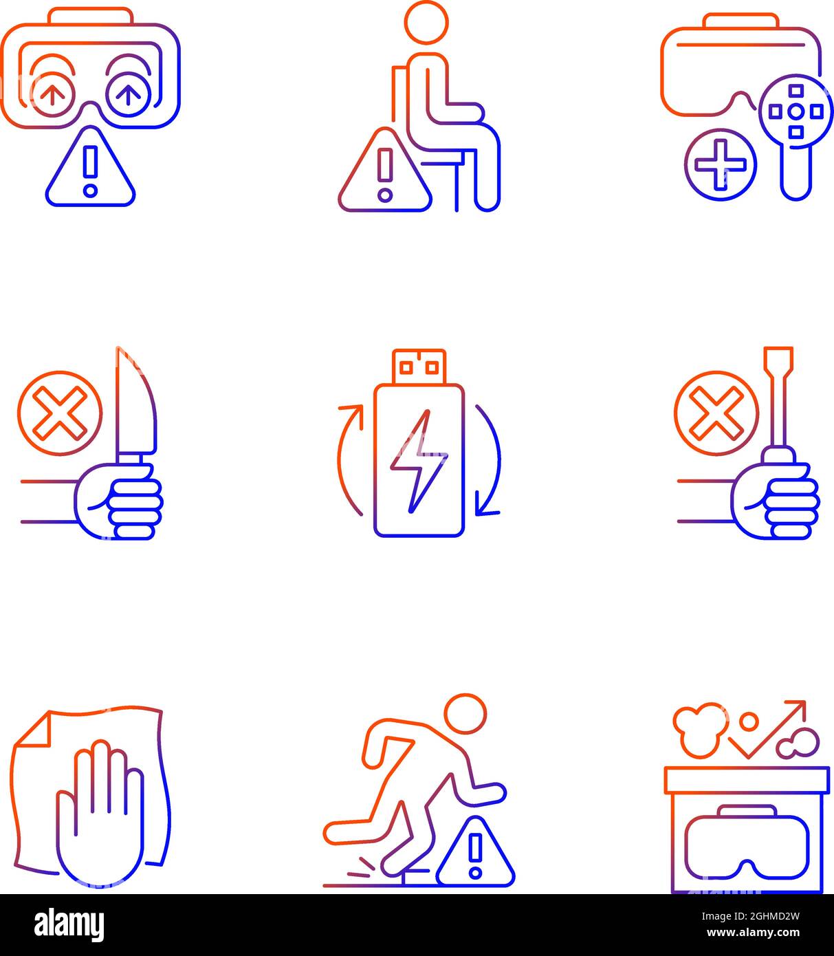 Virtual reality guide gradient linear vector manual label icons set Stock Vector