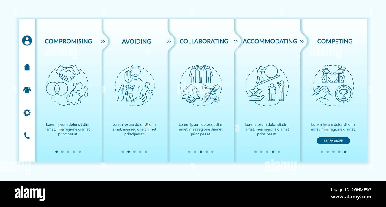 Conflict resolution strategies onboarding vector template Stock Vector
