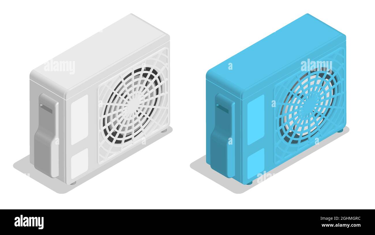 Isometric External air conditioner unit with fan. Room cooling and