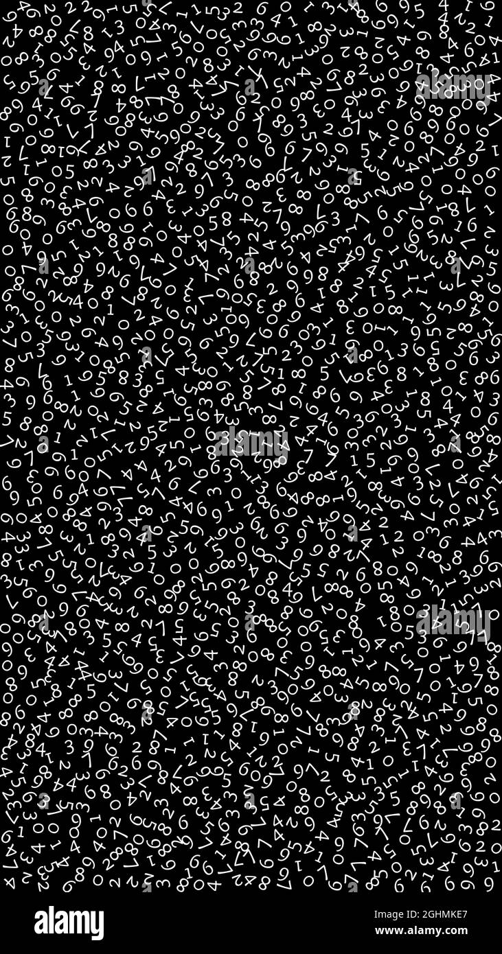 Falling numbers, big data concept. Binary white random flying digits. Appealing futuristic banner on black background. Digital vector illustration wit Stock Vector
