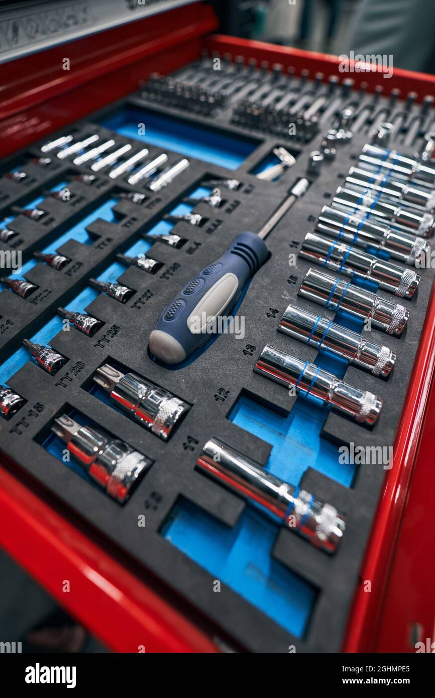 Heads for socket wrenches inside an instrument kit Stock Photo Alamy