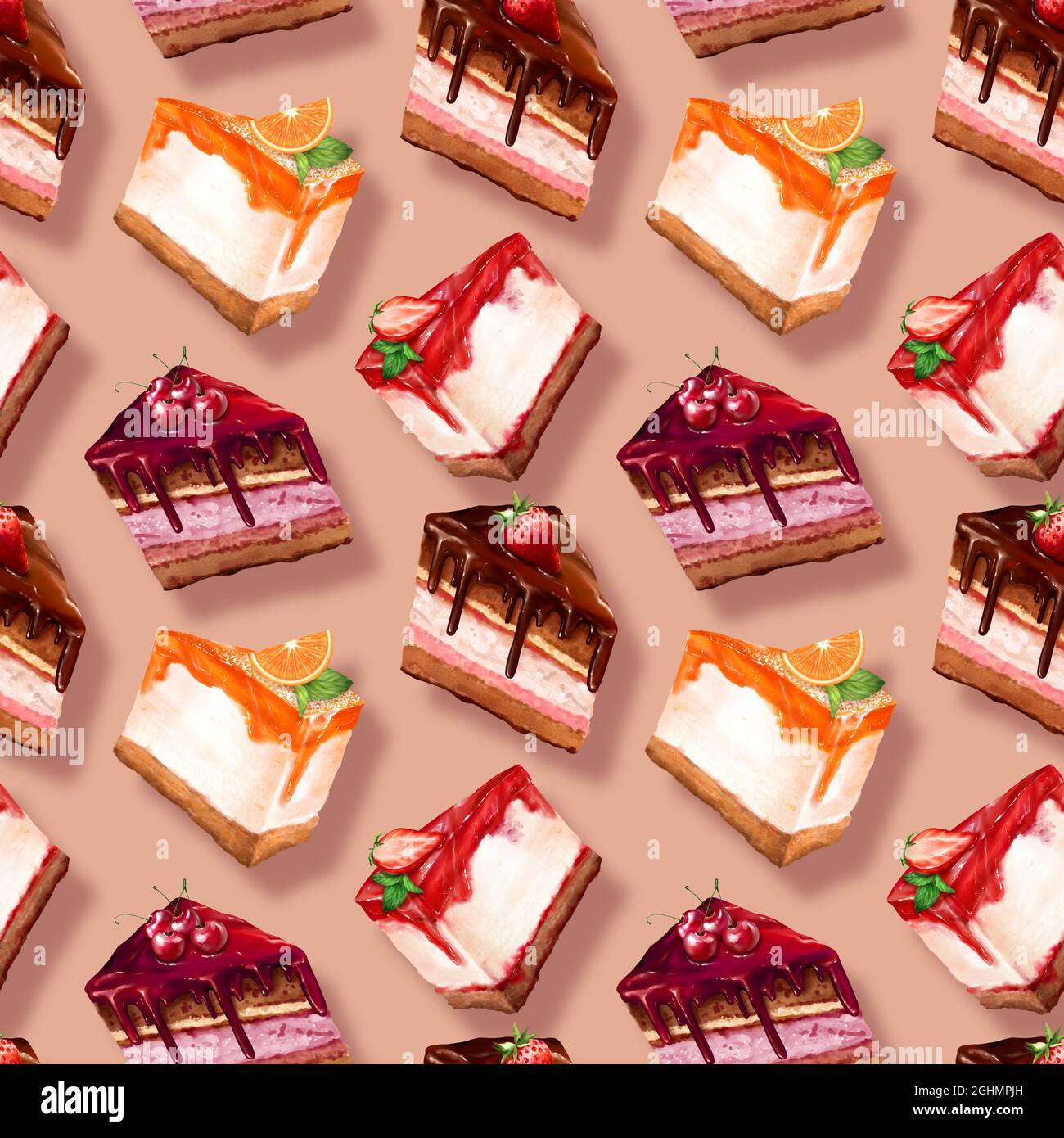 Colorful sweet cakes slices seamless background. Sweet pattern Stock ...