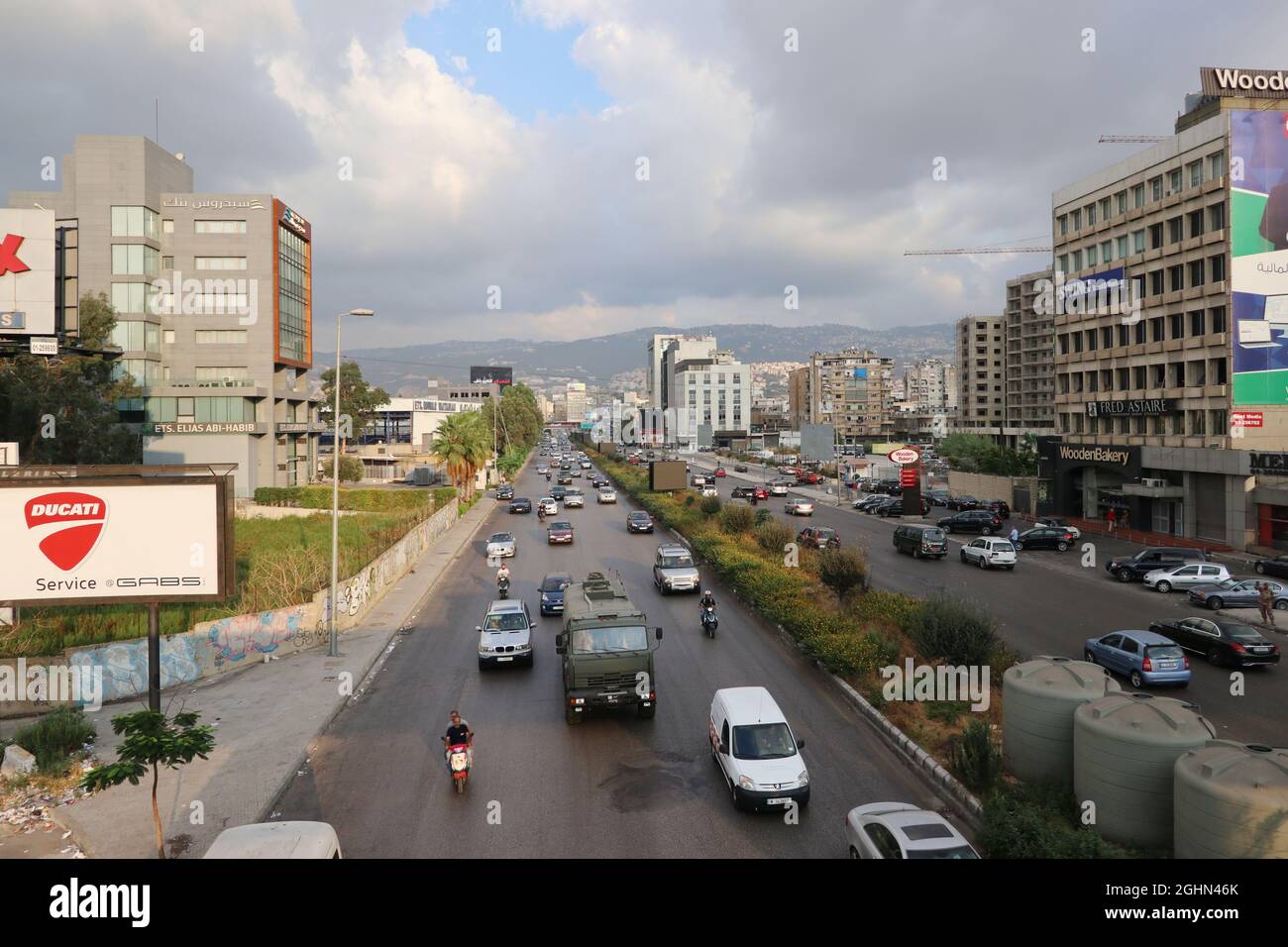 Cars on a highway, Beirut, Lebanon, September 6, 2021. Traffic  in Beirut is exacerbated by long queues at petrol stations, that block the roads for hours.(Elisa Gestri/Sipa USA) Stock Photo