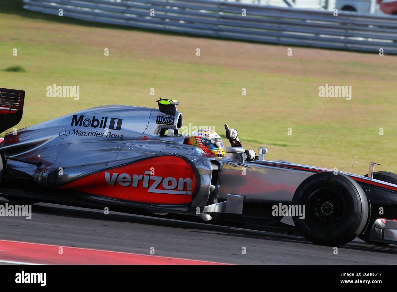 Race Winner Lewis Hamilton Gbr Mclaren Mp4 27 Celebrates At The End Of The Race 18 11 12 Formula 1 World Championship Rd 19 United States Grand Prix Austin Texas Usa Race Day Stock Photo Alamy