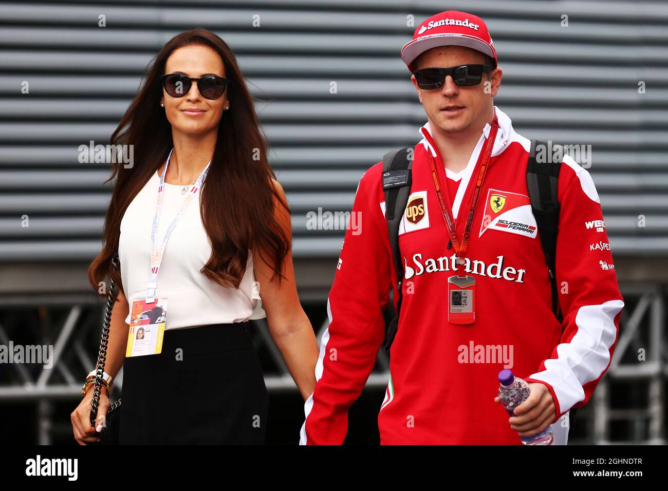 Kimi Raikkonen (FIN) Ferrari with his wife Minttu Virtanen (FIN).  01.07.2016. Formula 1 World Championship, Rd 9, Austrian Grand Prix, Spielberg, Austria, Practice Day.  Photo credit should read: XPB/Press Association Images. Stock Photo