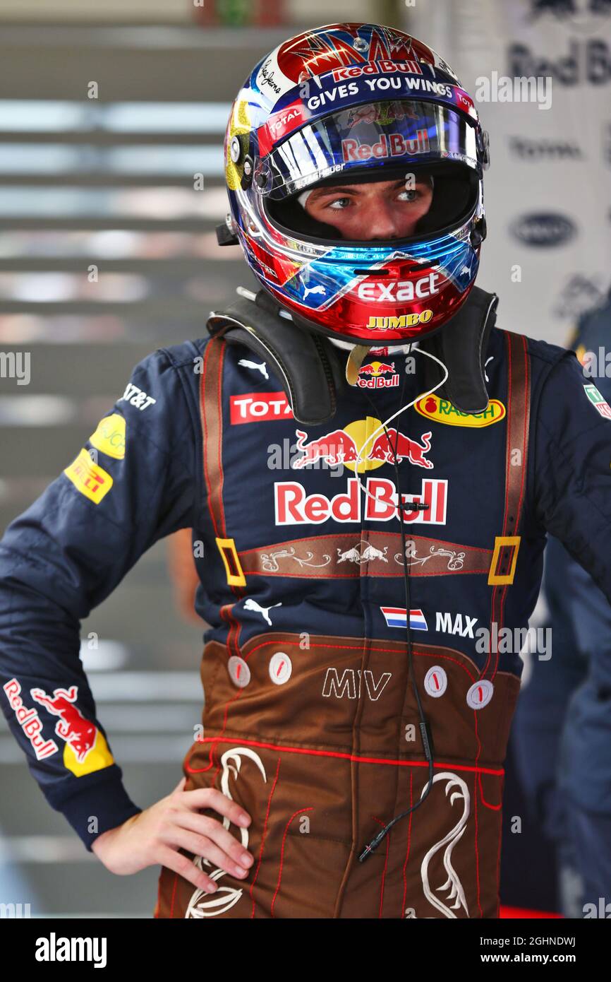 Max Verstappen (NLD) Red Bull Racing in Lederhosen race suit. 01.07.2016. Formula 1 World Championship, 9, Austrian Grand Prix, Spielberg, Austria, Practice Day. Photo should read: XPB/Press Association Images Stock