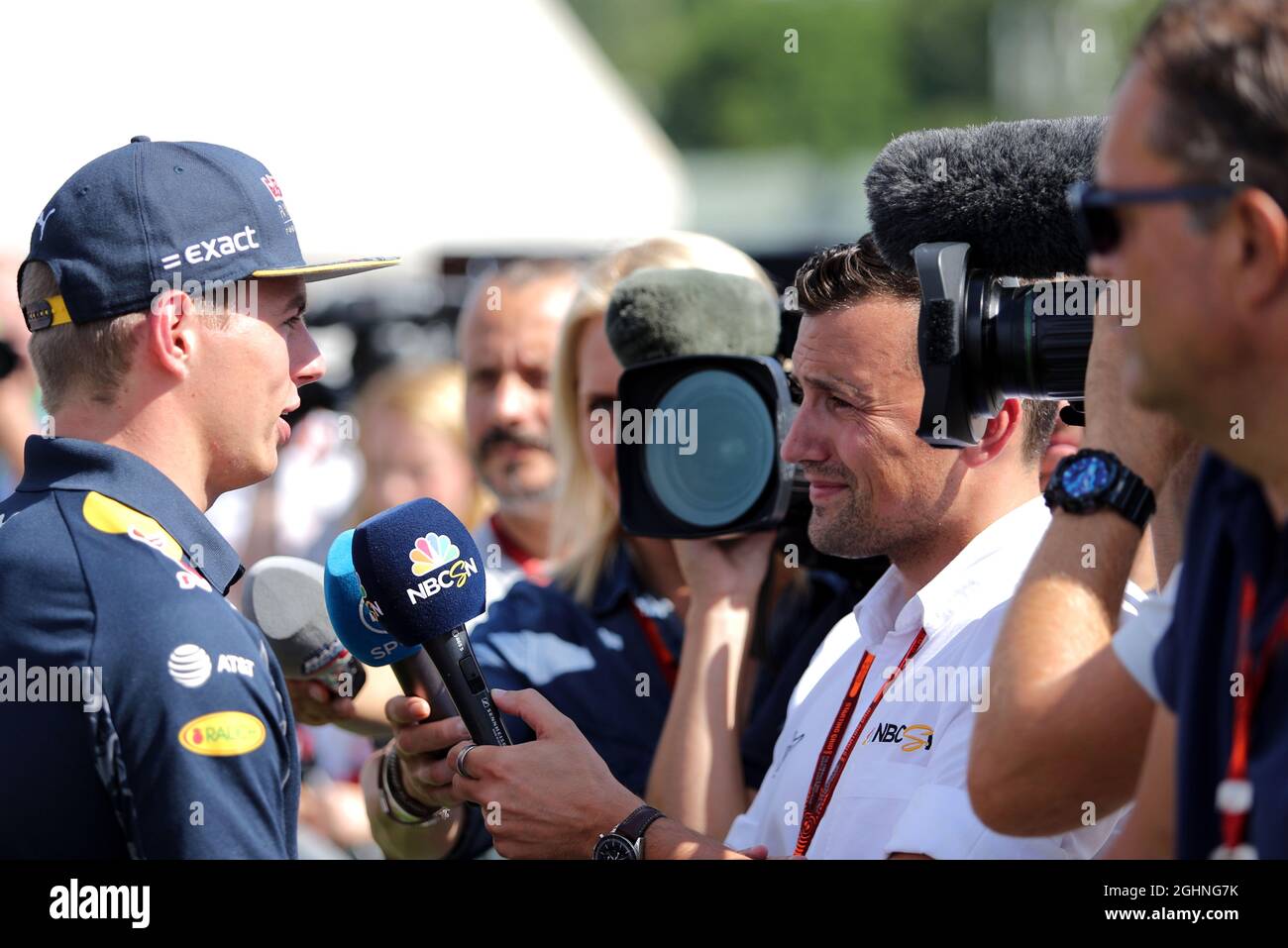 Max Verstappen (NLD) Red Bull Racing with Will Buxton (GBR) NBC Sports  Network TV Presenter. 21.07.2016. Formula 1 World Championship, Rd 11,  Hungarian Grand Prix, Budapest, Hungary, Preparation Day. Photo credit  should