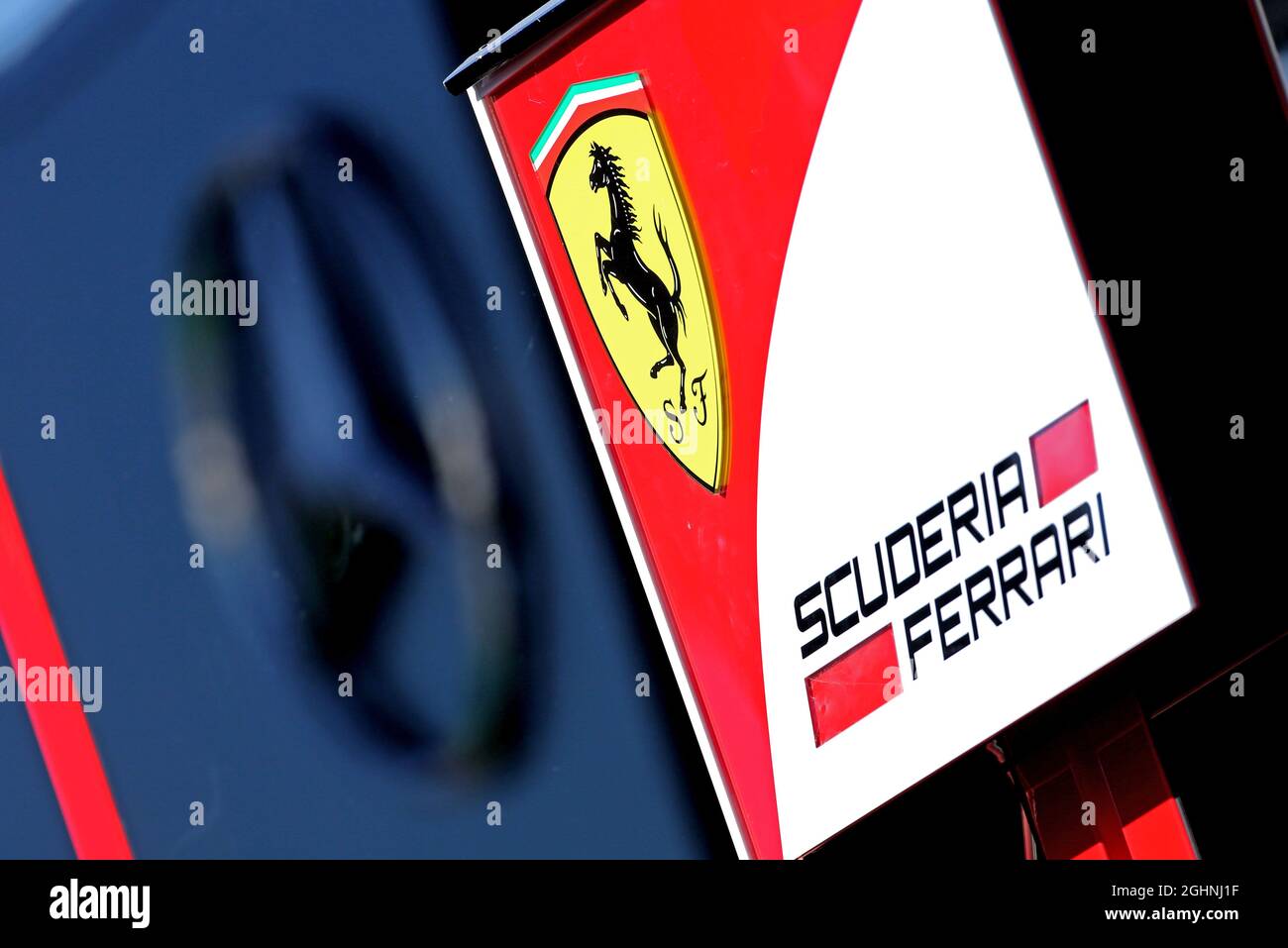 Ferrari logo.  30.07.2016. Formula 1 World Championship, Rd 12, German Grand Prix, Hockenheim, Germany, Qualifying Day.  Photo credit should read: XPB/Press Association Images. Stock Photo