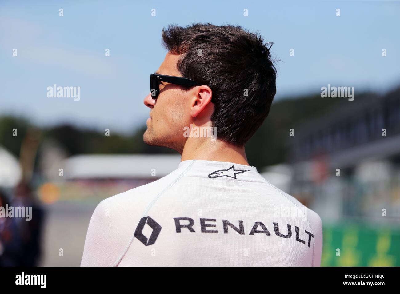 Jolyon Palmer (GBR) Renault Sport F1 Team as the grid observes the national anthem.  28.08.2016. Formula 1 World Championship, Rd 13, Belgian Grand Prix, Spa Francorchamps, Belgium, Race Day.  Photo credit should read: XPB/Press Association Images. Stock Photo