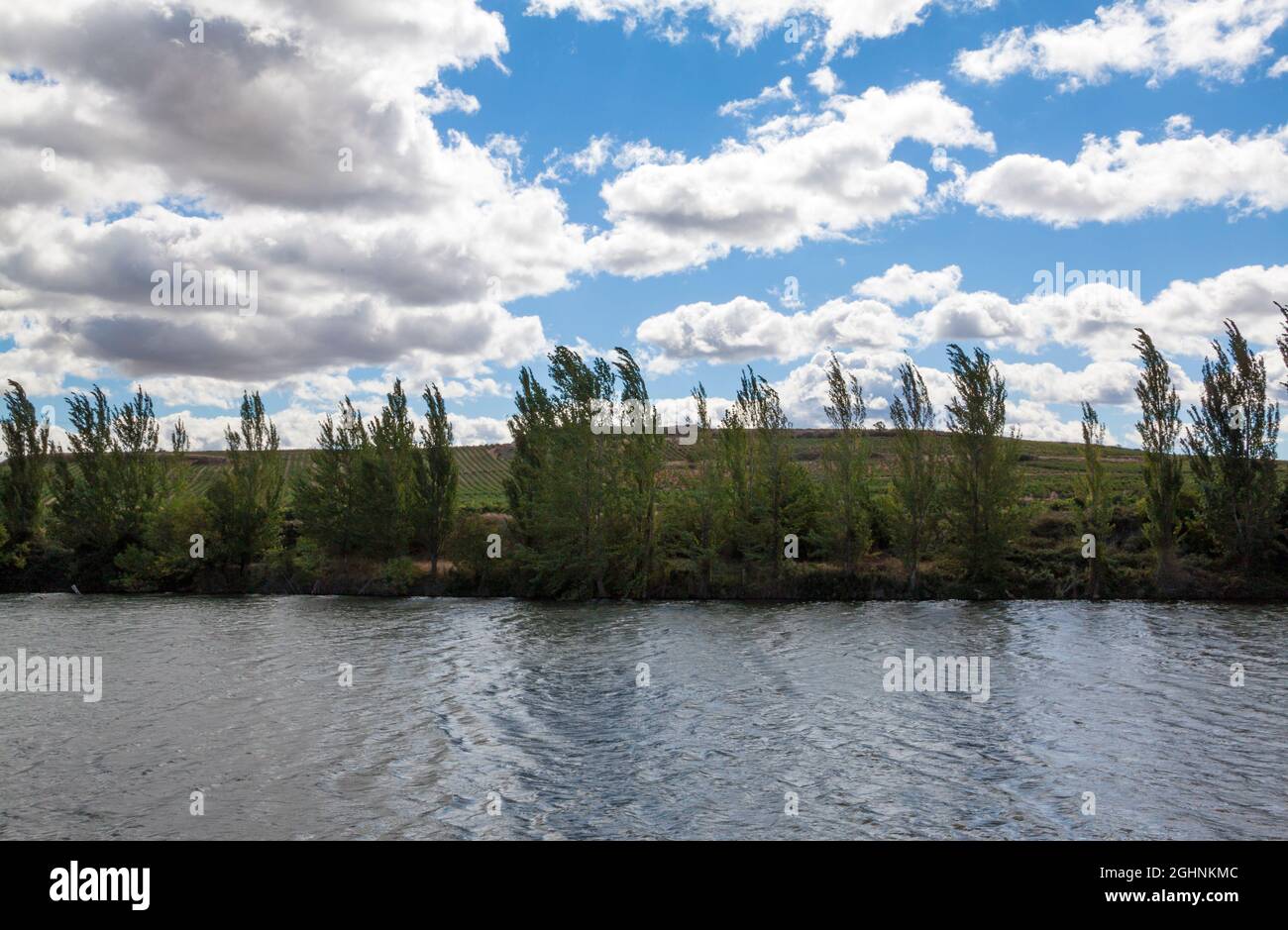 Landscape of the Ebro River in Briñas, La Rioja Stock Photo