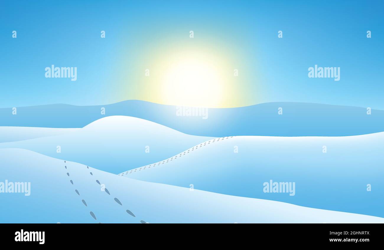 Snowy mountains at sunset. Stock Vector