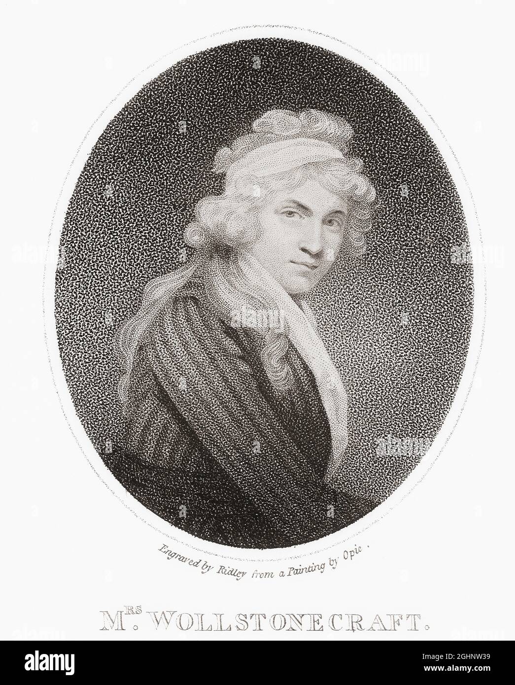 Mary Wollstonecraft, 1759 – 1797. English author and philosopher.  Wollstonecraft was an advocate of women's rights.  She was the mother of Mary Wollstonecraft Shelley, author of Frankenstein; or, The Modern Prometheus.  After a 1796 engraving by William Ridley. Stock Photo