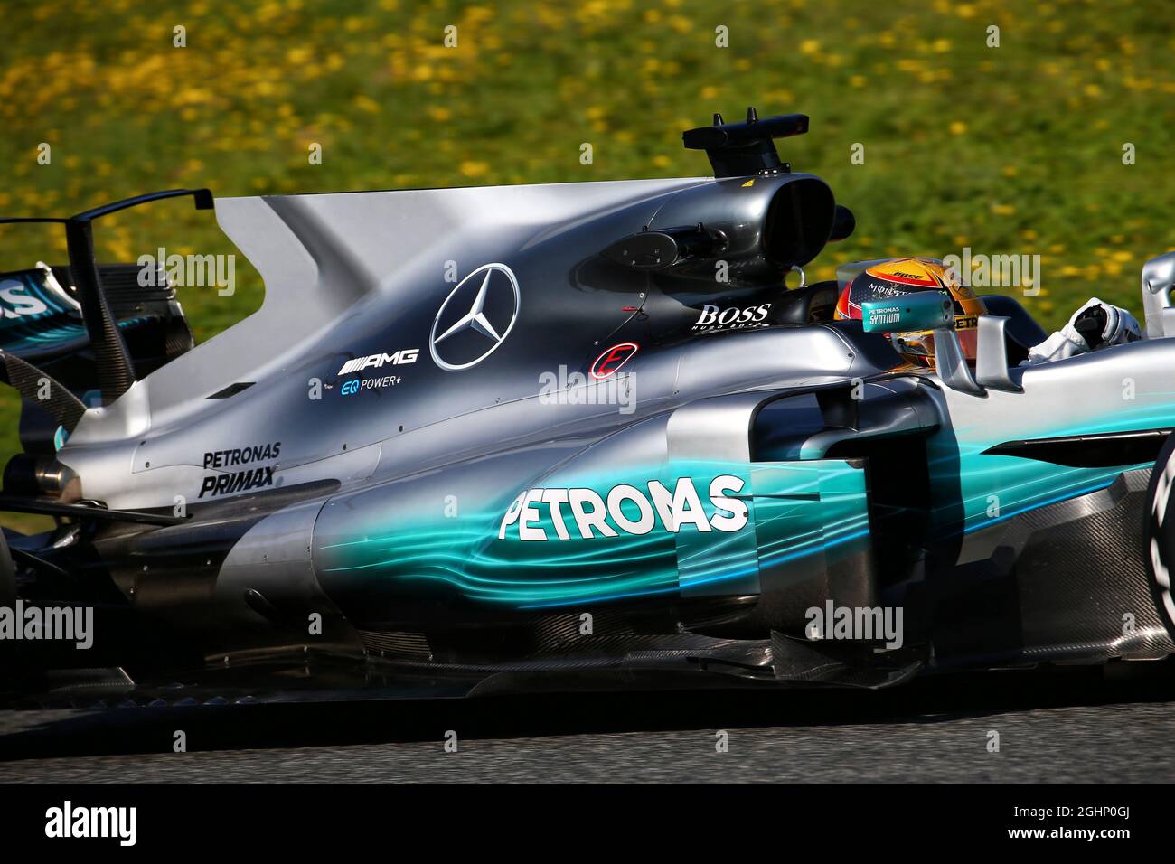 Lewis Hamilton Gbr Mercedes Amg F1 W08 Skark Fin Engine Cover 27 02 17 Formula One Testing Day One Barcelona Spain Monday Photo Credit Should Read Xpb Press Association Images Stock Photo Alamy