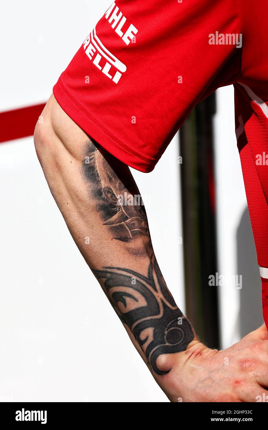 Kimi Raikkonen (FIN) Ferrari - tattoo on arm.  25.03.2017. Formula 1 World Championship, Rd 1, Australian Grand Prix, Albert Park, Melbourne, Australia, Qualifying Day.  Photo credit should read: XPB/Press Association Images. Stock Photo