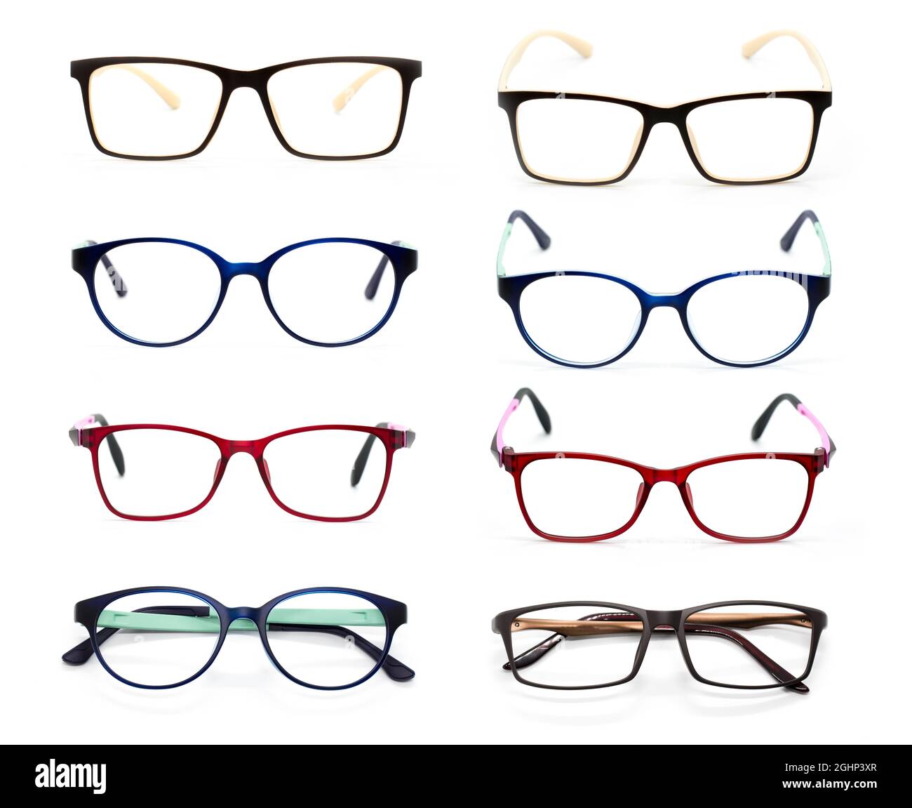 Group Of Modern Fashionable Spectacles Isolated On White Background 