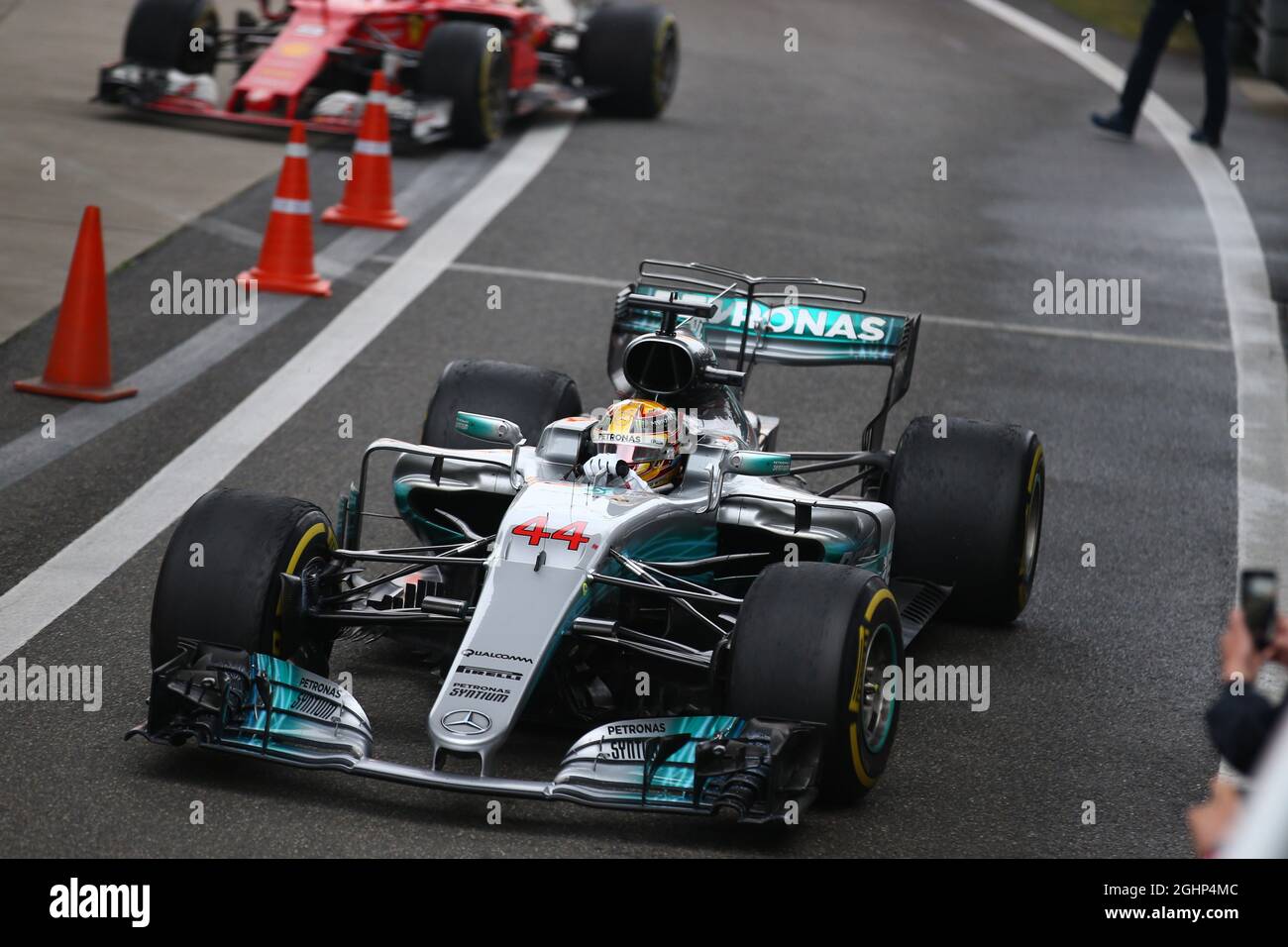 Mercedes amg f1 w08 of race winner lewis hamilton hi-res stock ...