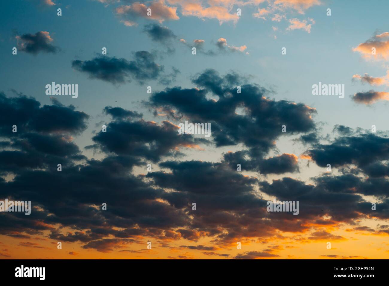 Dramatic sunset sky background with dark clouds, copy space Stock Photo ...