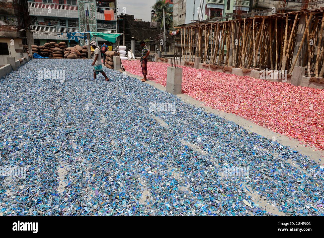 Dhaka, Bangladesh September 07, 2021 Bangladeshi Workers work at a plastic recycling factory