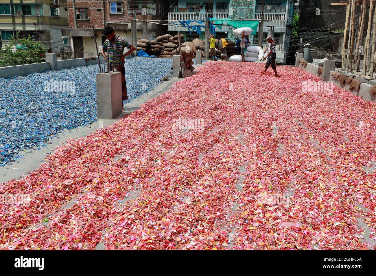 Dhaka, Bangladesh September 07, 2021 Bangladeshi Workers work at a plastic recycling factory
