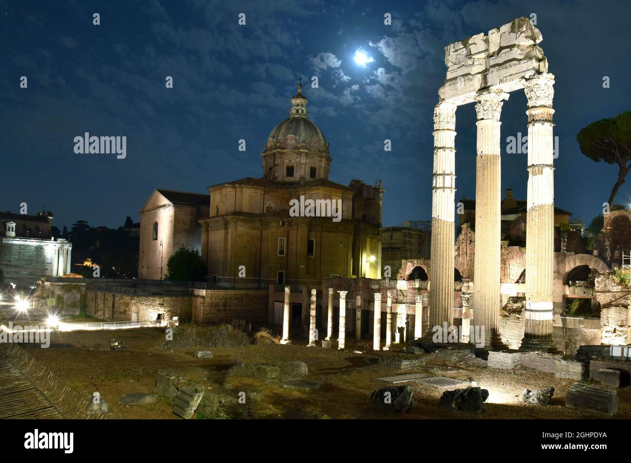 Roman Forum at Night Stock Photo