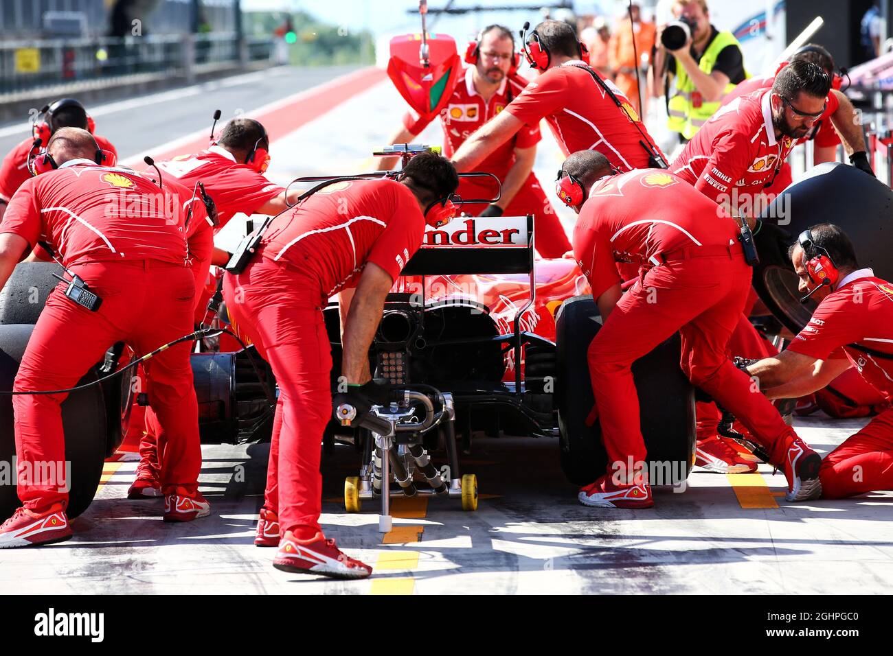 Charles Leclerc (MON) Ferrari SF70H Test Driver practices a pit stop ...