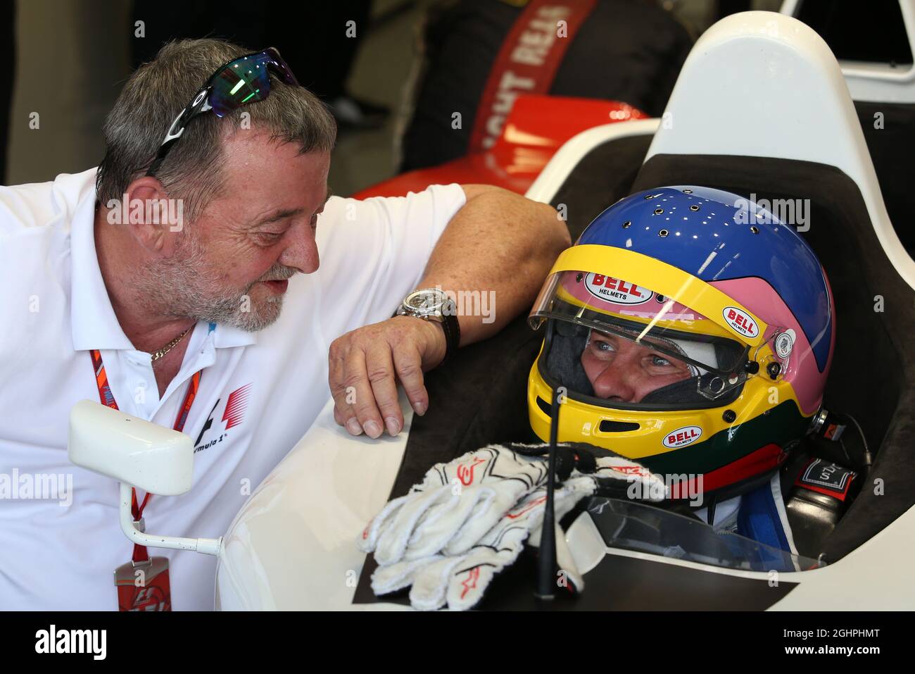 (L to R): Paul Stoddart (AUS) with Jacques Villeneuve (CDN) in the Two-Seater F1 Experiences Racing Car.  31.08.2017. Formula 1 World Championship, Rd 13, Italian Grand Prix, Monza, Italy, Preparation Day.  Photo credit should read: XPB/Press Association Images. Stock Photo