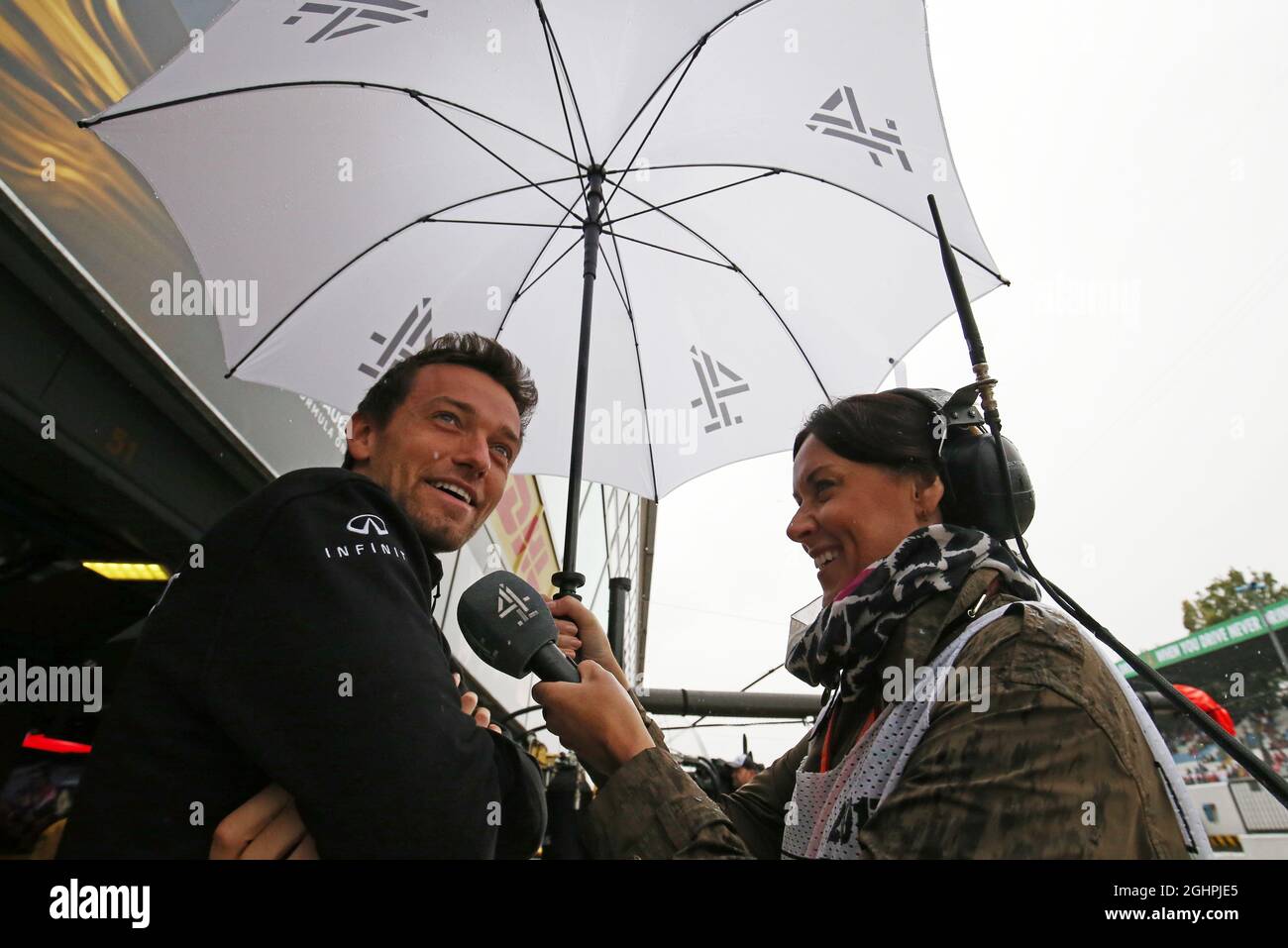 (L to R): Jolyon Palmer (GBR) Renault Sport F1 Team with Lee McKenzie (GBR) Channel 4 F1 Presenter.  02.09.2017. Formula 1 World Championship, Rd 13, Italian Grand Prix, Monza, Italy, Qualifying Day.  Photo credit should read: XPB/Press Association Images. Stock Photo