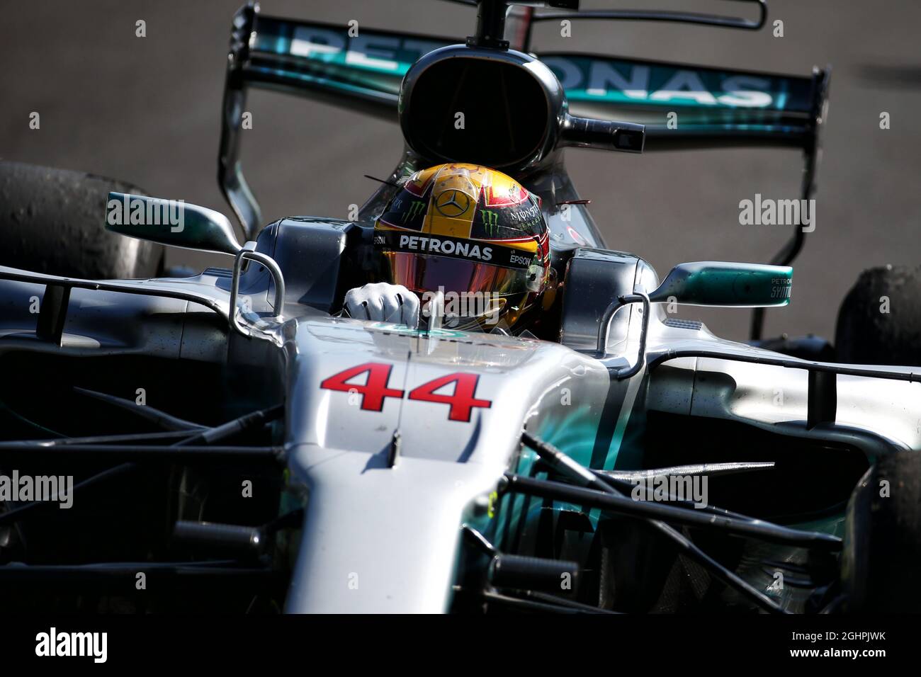 Race winner Lewis Hamilton (GBR) Mercedes AMG F1 W08 enters parc ferme ...
