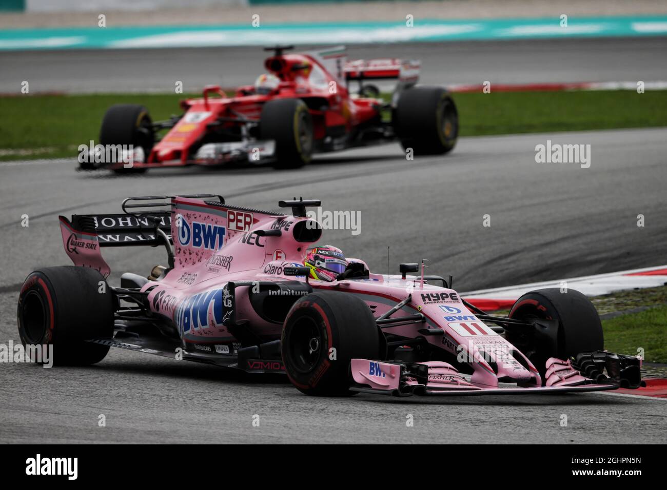 Sergio Perez (MEX) Sahara Force India F1 VJM10.  Malaysian Grand Prix, Sunday 1st October 2017. Sepang, Kuala Lumpur, Malaysia.  01.10.2017. Formula 1 World Championship, Rd 15, Malaysian Grand Prix, Sepang, Malaysia, Sunday.  Photo credit should read: XPB/Press Association Images. Stock Photo