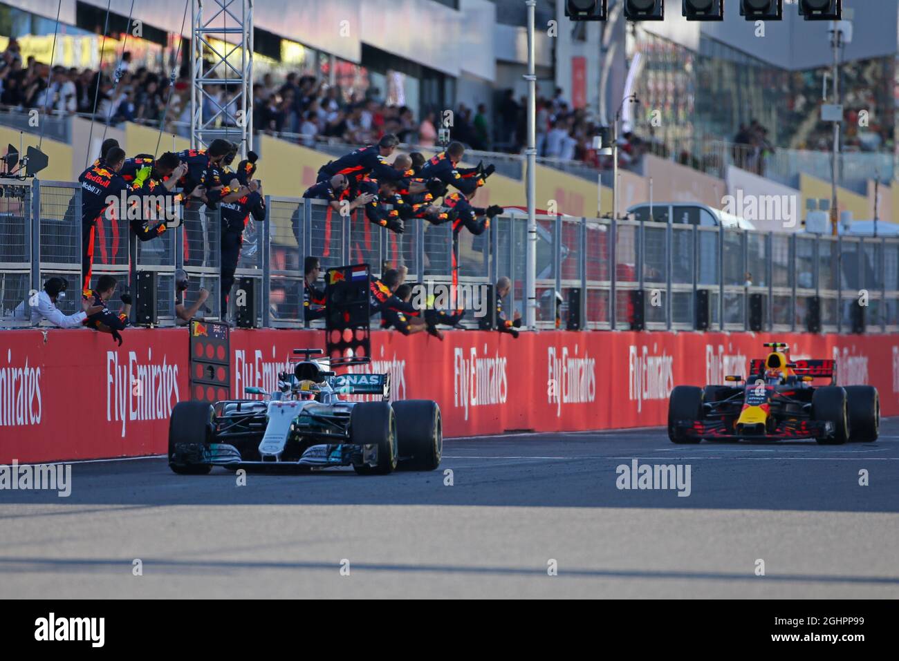 Race winner Lewis Hamilton (GBR) Mercedes AMG F1 W08 celebrates at the ...