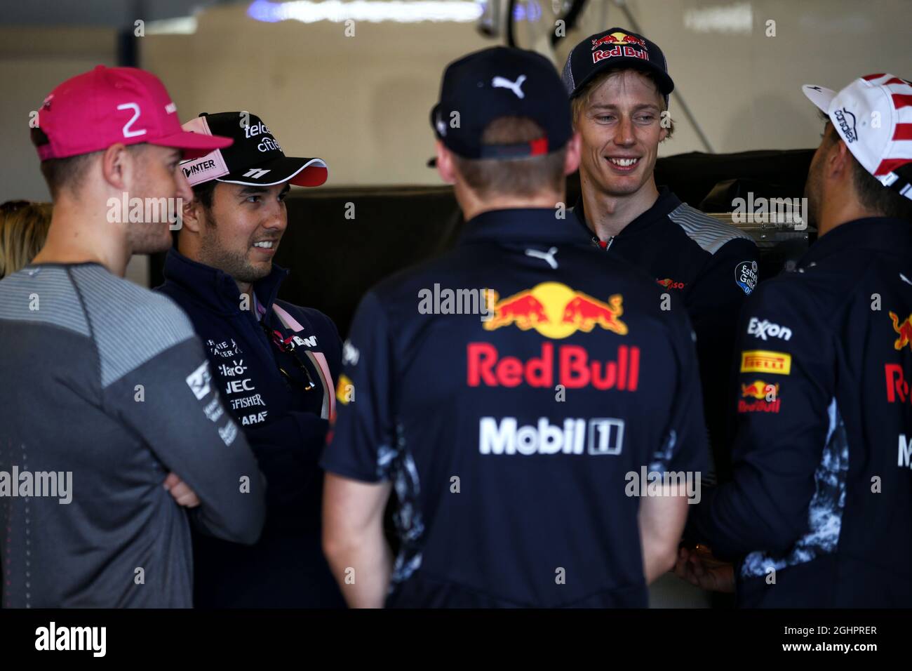L To R Max Verstappen Nld Red Bull Racing With Sergio Perez Mex Sahara Force India F1 Max Verstappen Nld Red Bull Racing Brendon Hartley Nzl Scuderia Toro Rosso And Daniel Ricciardo L To R Max Verstappen Nld Red Bull Racing With Sergio Perez Mex Sahara Force India F1 Max Verstappen Nld Red Bull Racing Brendon Hartley Nzl Scuderia Toro Rosso And Daniel Ricciardo